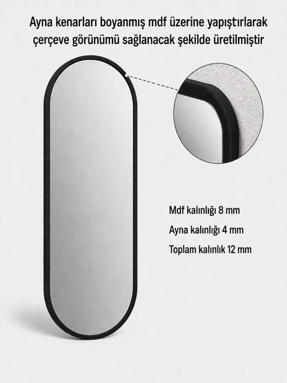 Modern Oval Boy Aynası 40x120 cm – Minimalist Çerçeveli Dekoratif Duvar Aynası 2026 Trend