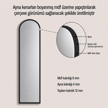 Modern Kemer Form Boy Aynası 40x120 cm – Minimalist İnce Çerçeveli Dekoratif Duvar Aynası 2026 Trend