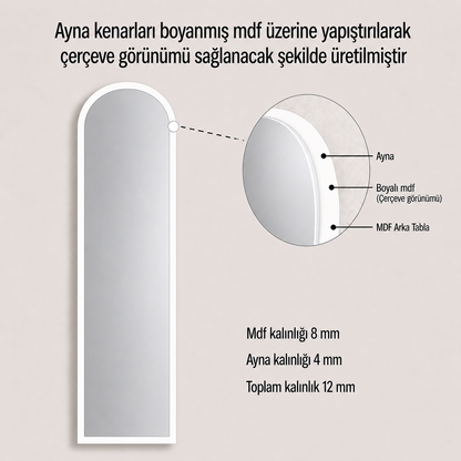 Modern Kemer Form Boy Aynası 40x120 cm – Minimalist İnce Çerçeveli Dekoratif Duvar Aynası 2026 Trend